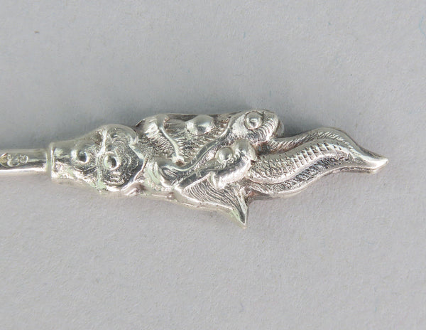 c1930s Vietnamese 900 Silver 12 Food Picks w/ Stand Dragons