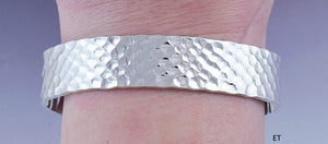 Shining Vintage Hand Hammered Sterling Silver Cuff Bracelet 7" Circumference