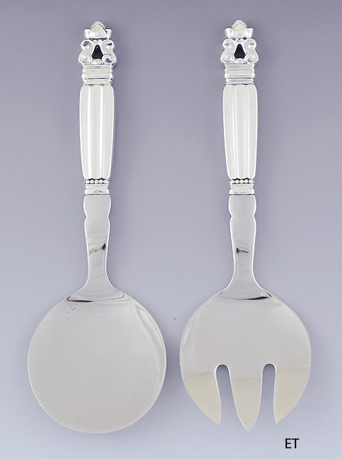 Fine Pair Georg Jensen Acorn Sterling Silver Serving Fork Spoon Set 8"