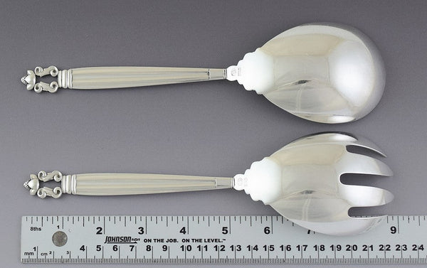 Georg Jensen Sterling Silver Acorn 2pc Salad Serving Spoon Fork Set