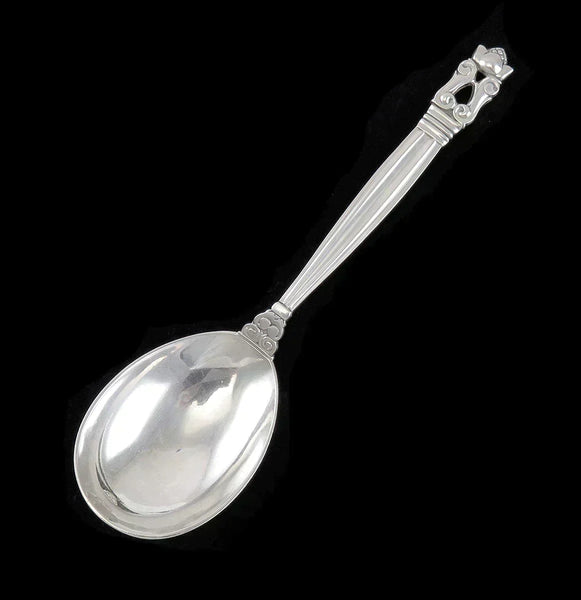 Antique c1920 Sterling Silver Georg Jensen Acorn Small Serving Spoon 6 1/2"