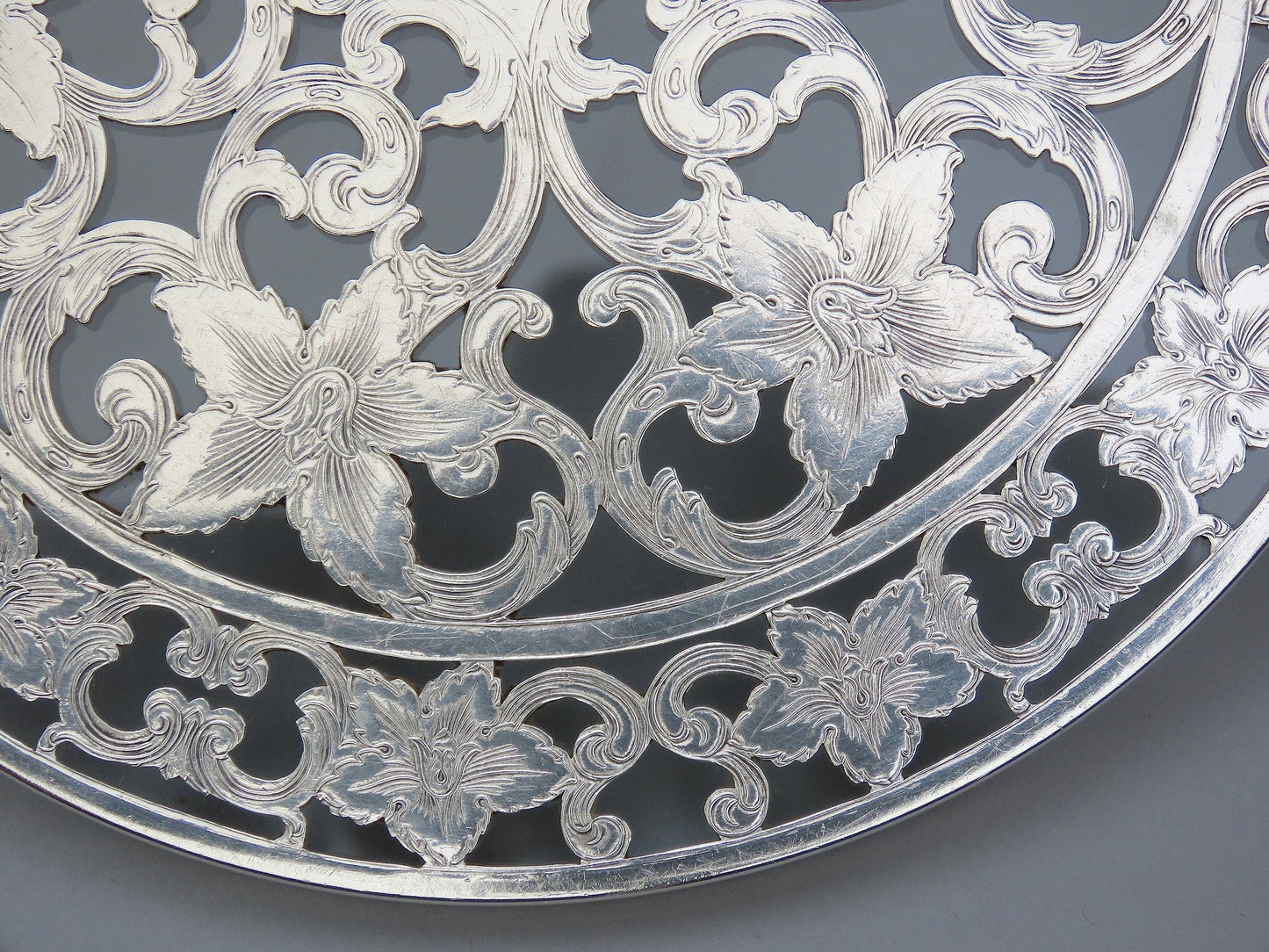 Fine Antique Webster Sterling Silver Overlay 6" Coaster Trivet No Mono