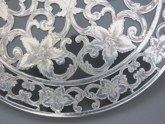 Fine Antique Webster Sterling Silver Overlay 6" Coaster Trivet No Mono