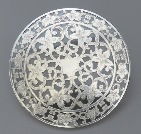 Fine Antique Webster Sterling Silver Overlay 6" Coaster Trivet No Mono