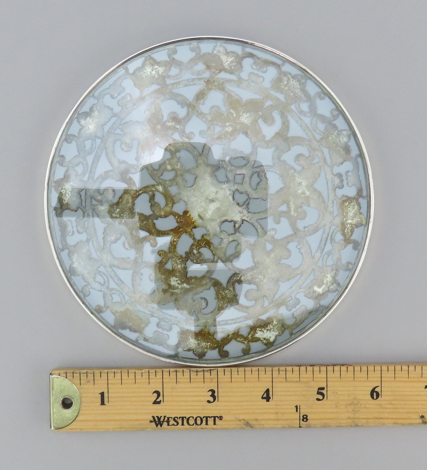 Fine Antique Webster Sterling Silver Overlay 6" Coaster Trivet No Mono