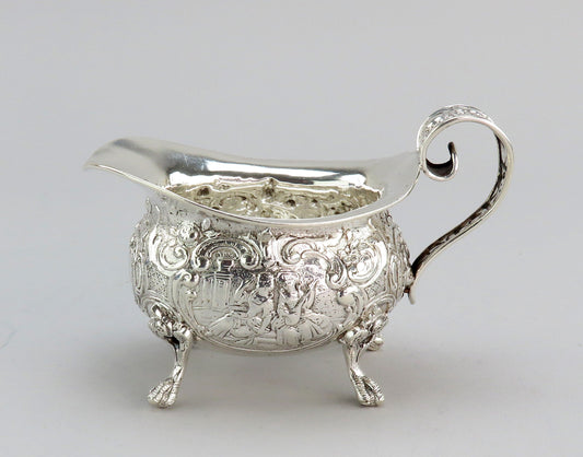 Fantastic Antique German Hanau 800 Silver Genre Courting Scene Creamer