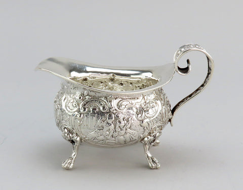 Fantastic Antique German Hanau 800 Silver Genre Courting Scene Creamer