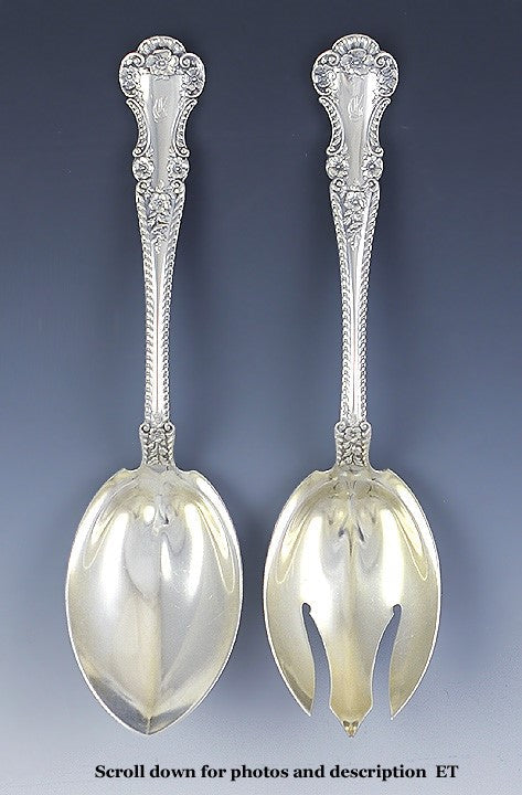 Fine Quality Gorham Cambridge Sterling Silver Salad Fork Spoon Serving Set