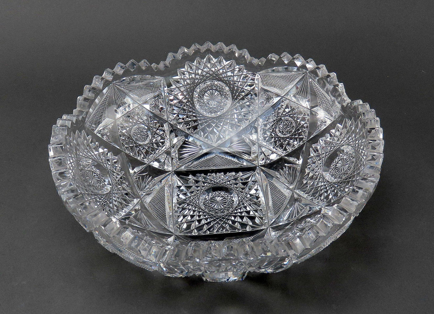 Ornate American Brilliant Period Cut Glass 9" Bowl