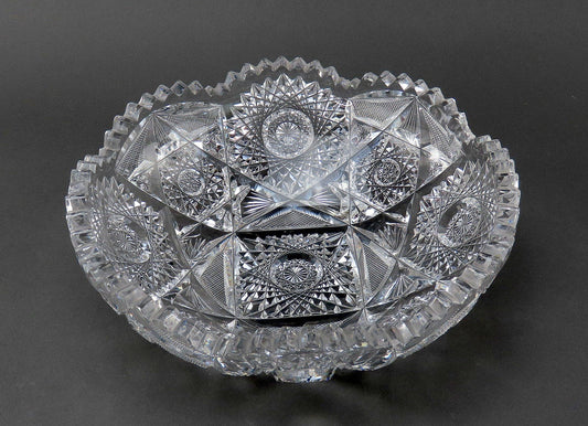 Ornate American Brilliant Period Cut Glass 9" Bowl