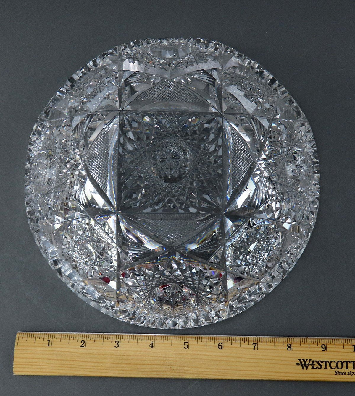 Ornate American Brilliant Period Cut Glass 9" Bowl