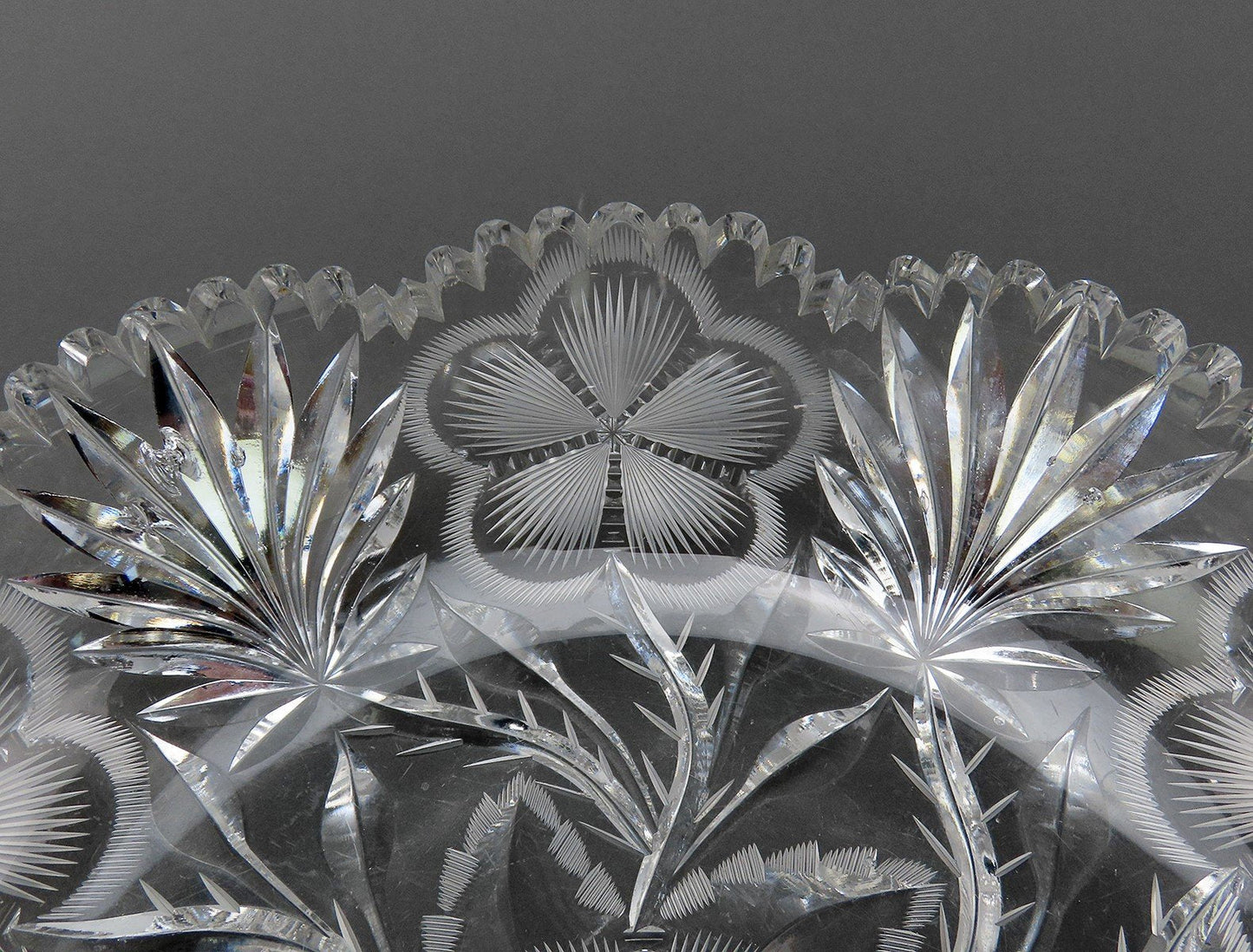 Stunning American Brilliant Period Cut Glass Floral Five Petal Flower Bowl 9"