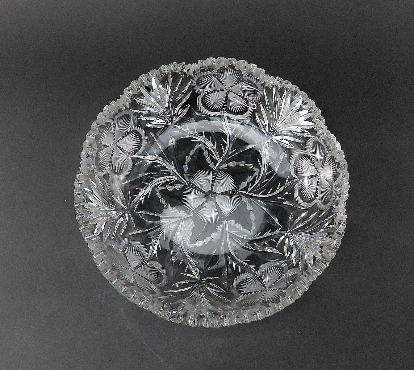 Stunning American Brilliant Period Cut Glass Floral Five Petal Flower Bowl 9"