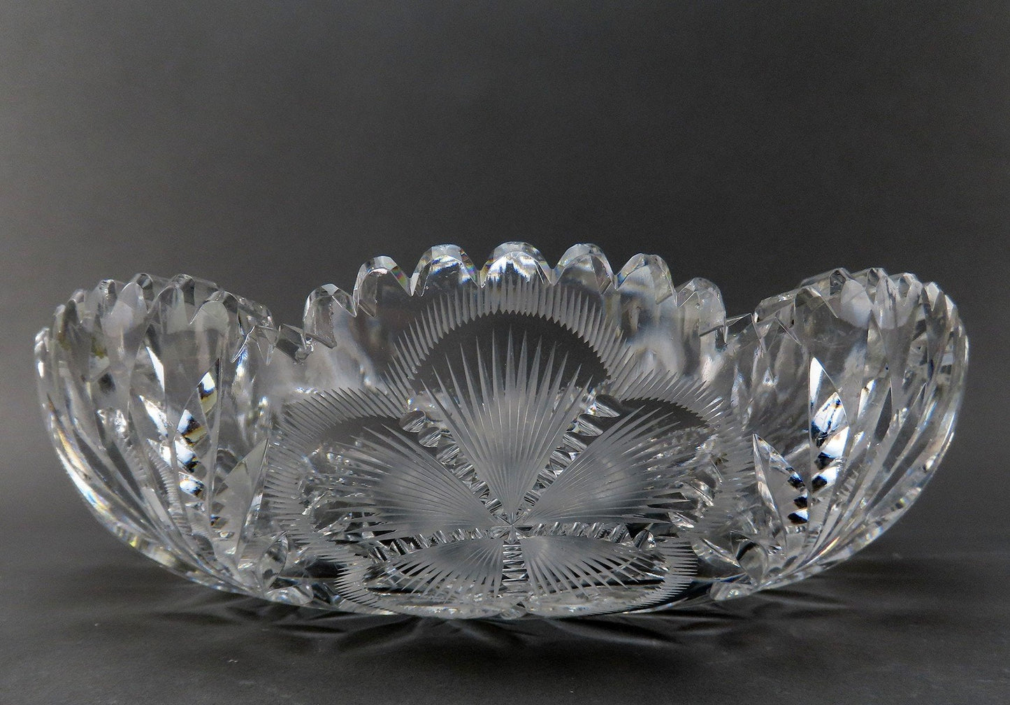 Stunning American Brilliant Period Cut Glass Floral Five Petal Flower Bowl 9"