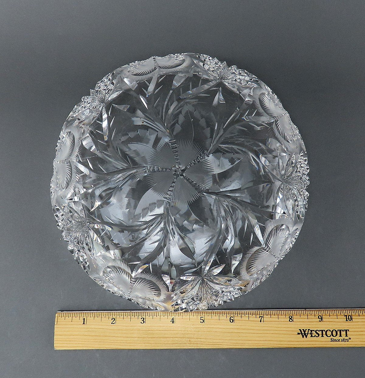 Stunning American Brilliant Period Cut Glass Floral Five Petal Flower Bowl 9"