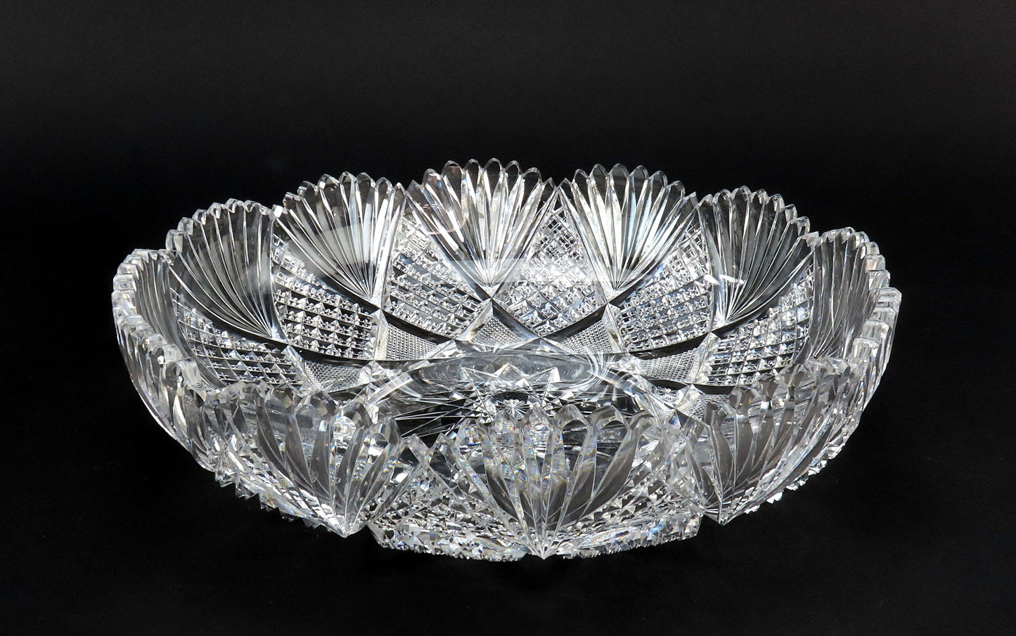 Fabulous ABP American Brilliant Period Wide Cut Glass Bowl 10" Diameter