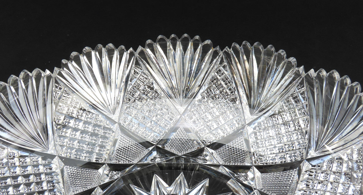 Fabulous ABP American Brilliant Period Wide Cut Glass Bowl 10" Diameter