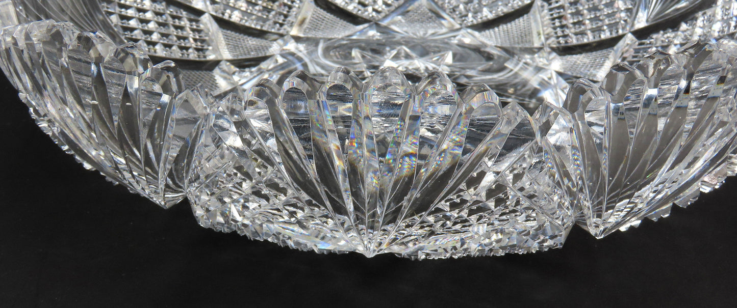 Fabulous ABP American Brilliant Period Wide Cut Glass Bowl 10" Diameter