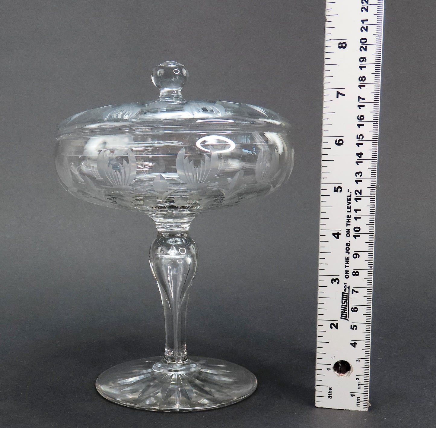 Fab Signed Sinclaire ABP Cut Glass Etched Floral Covered Compote Pedestal Bowl