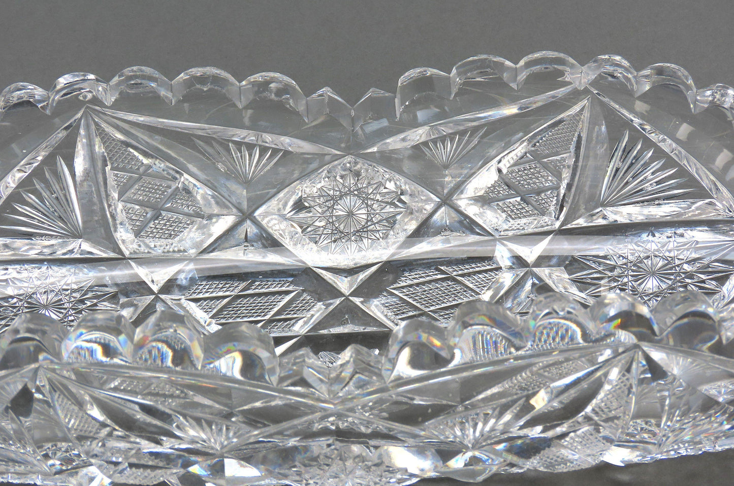 Fabulous Libbey Modern American Brilliant ABP Cut Glass Oval Dish 12" Long