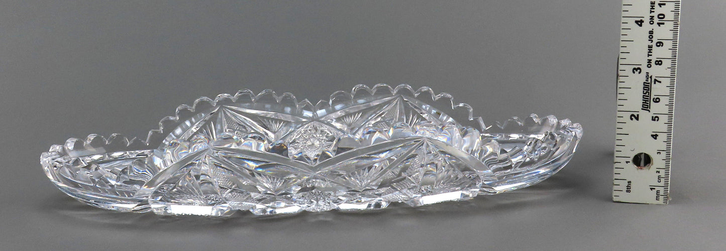 Fabulous Libbey Modern American Brilliant ABP Cut Glass Oval Dish 12" Long