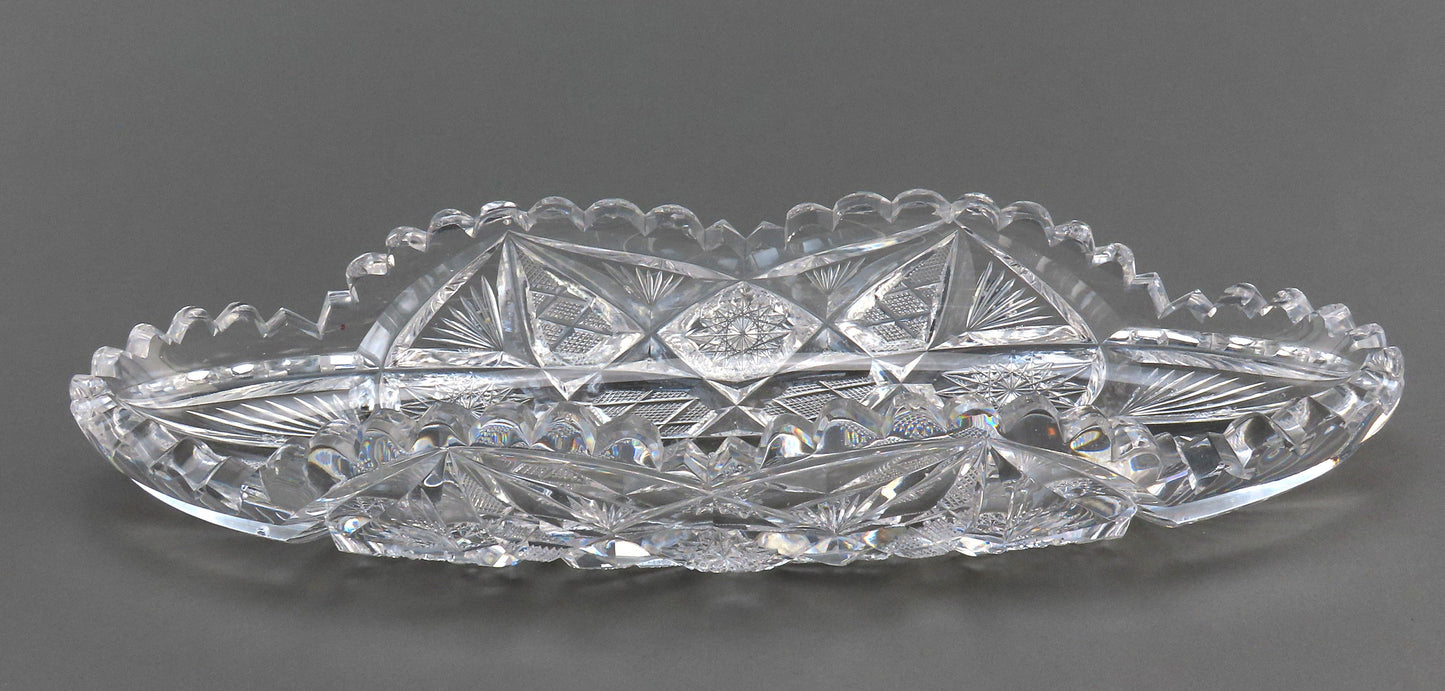 Fabulous Libbey Modern American Brilliant ABP Cut Glass Oval Dish 12" Long