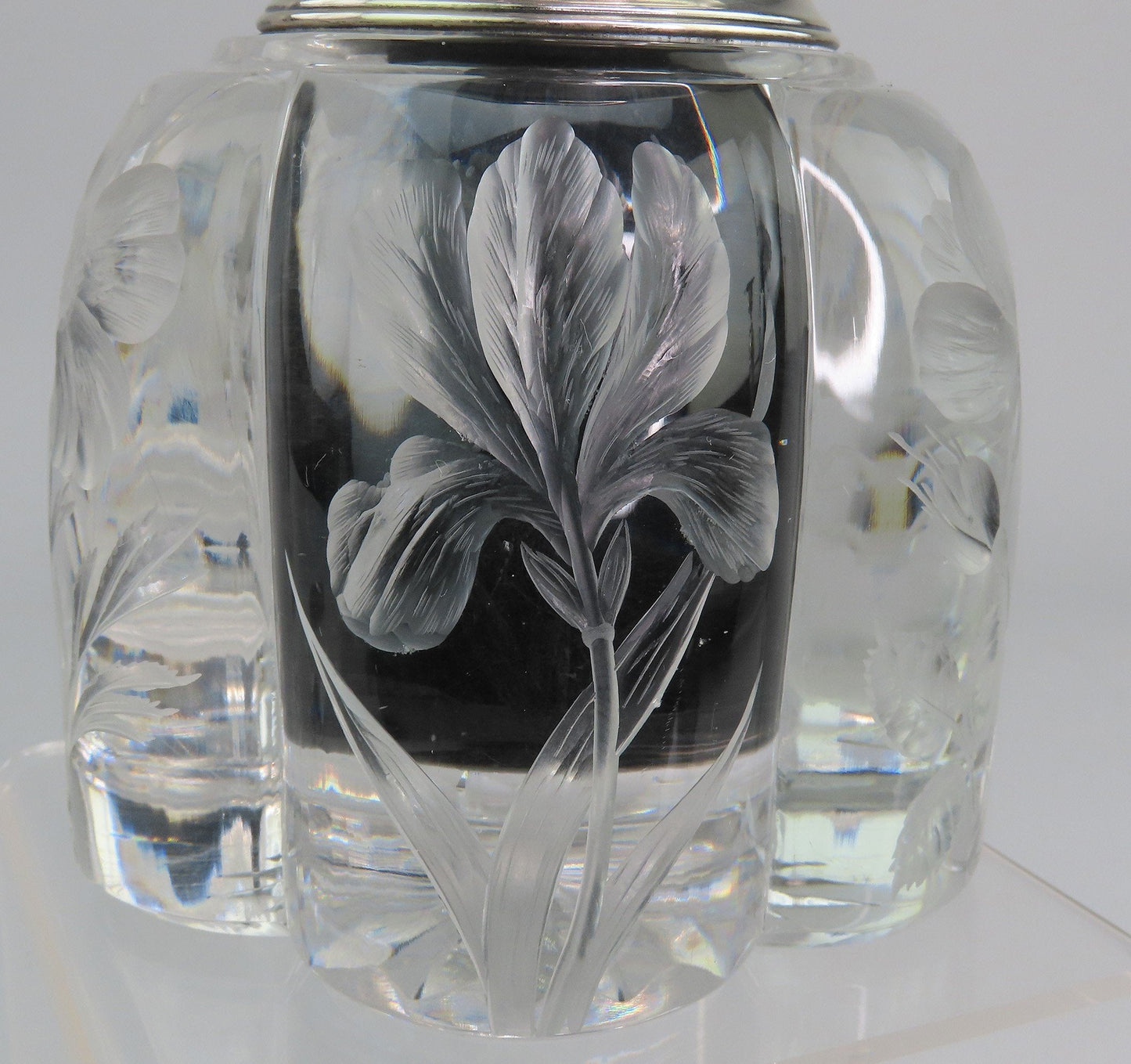 Superb c1890s Gorham Sterling Silver ABP Intaglio Flowers Cut Glass Inkwell