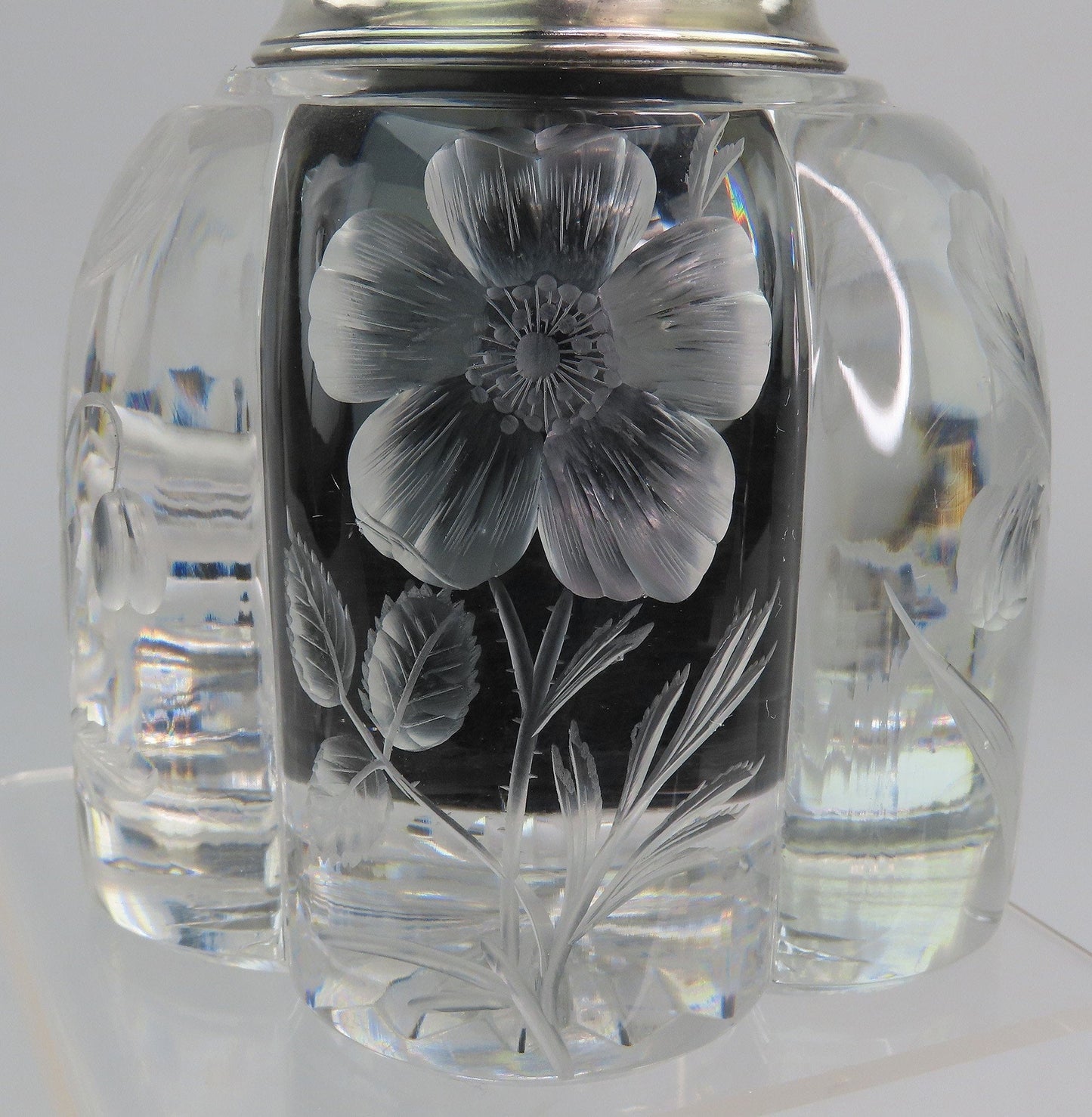 Superb c1890s Gorham Sterling Silver ABP Intaglio Flowers Cut Glass Inkwell