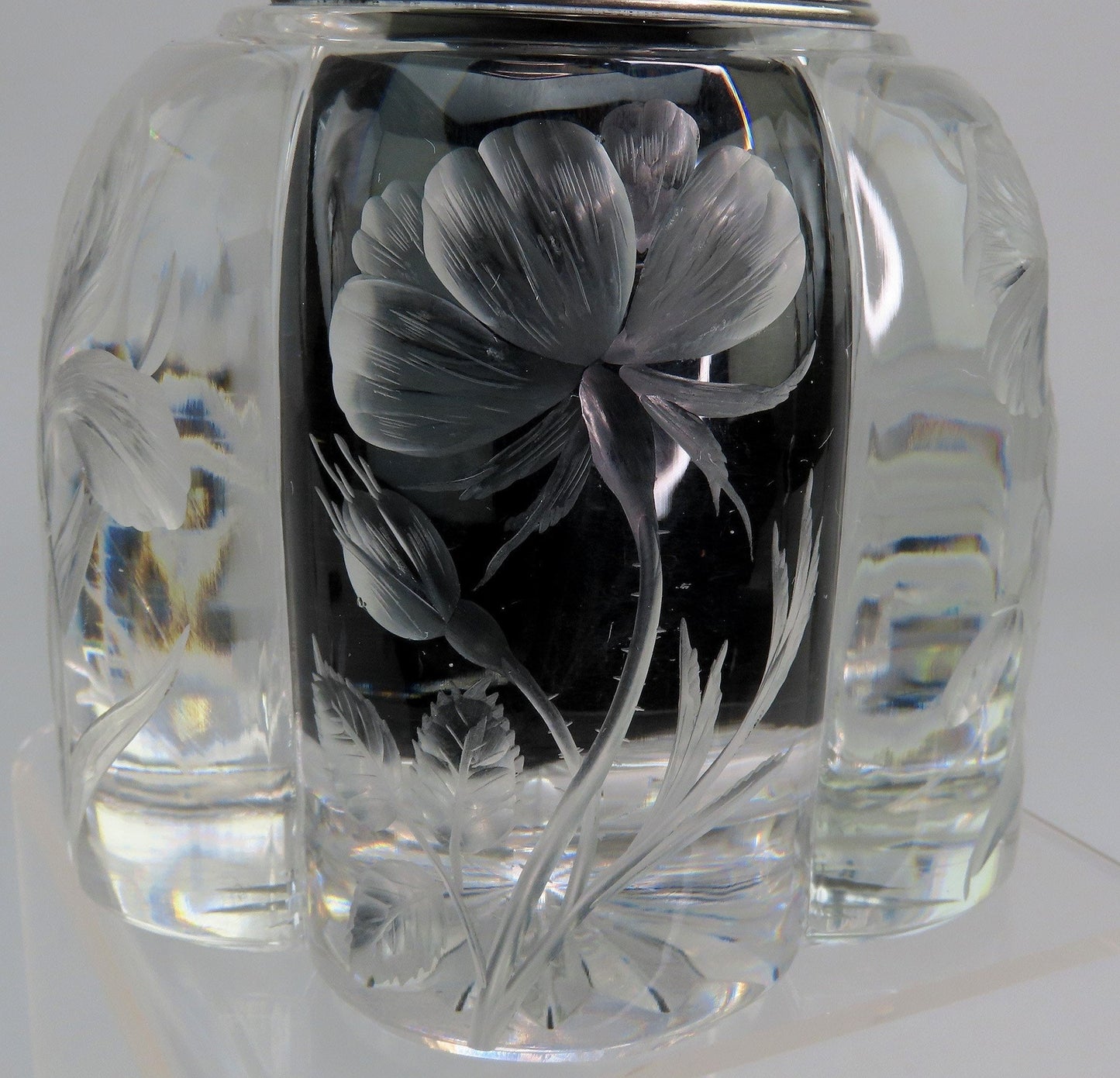 Superb c1890s Gorham Sterling Silver ABP Intaglio Flowers Cut Glass Inkwell