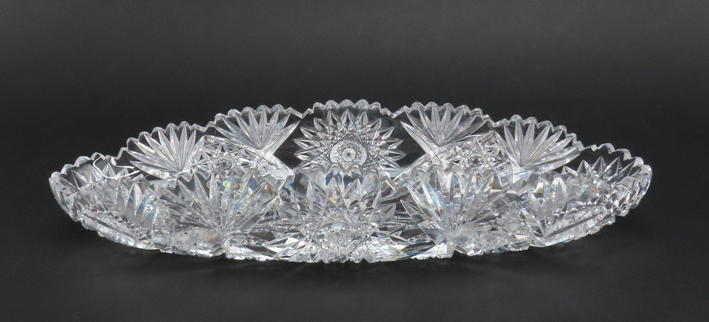 Beautiful American Brilliant ABP Cut Glass Oval Dish 12 1/2 Inches Long