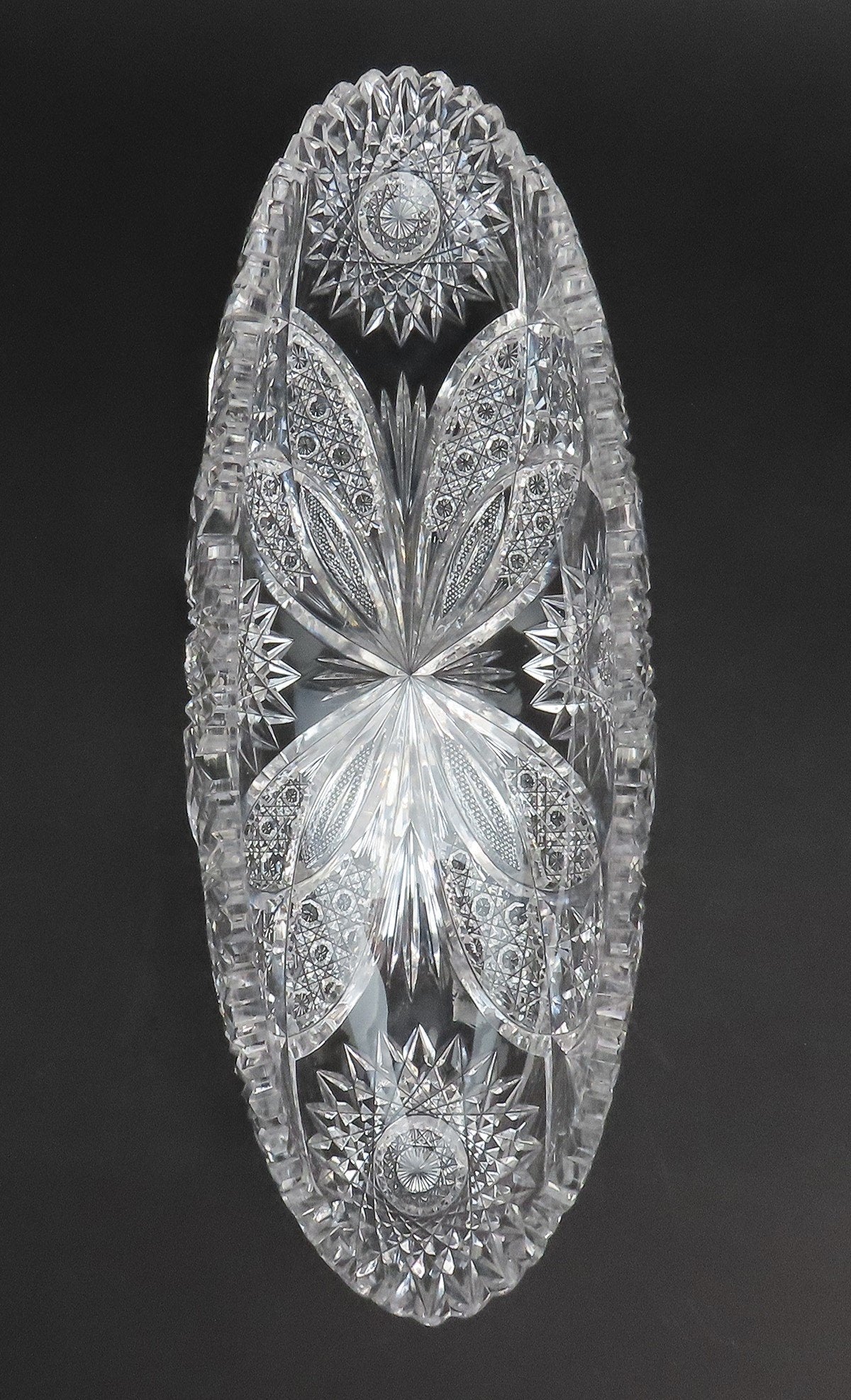 Beautiful American Brilliant ABP Cut Glass Oval Dish 12 1/2 Inches Long