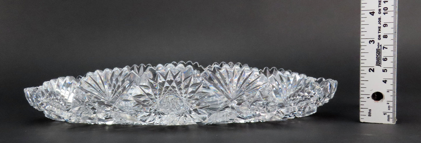 Beautiful American Brilliant ABP Cut Glass Oval Dish 12 1/2 Inches Long