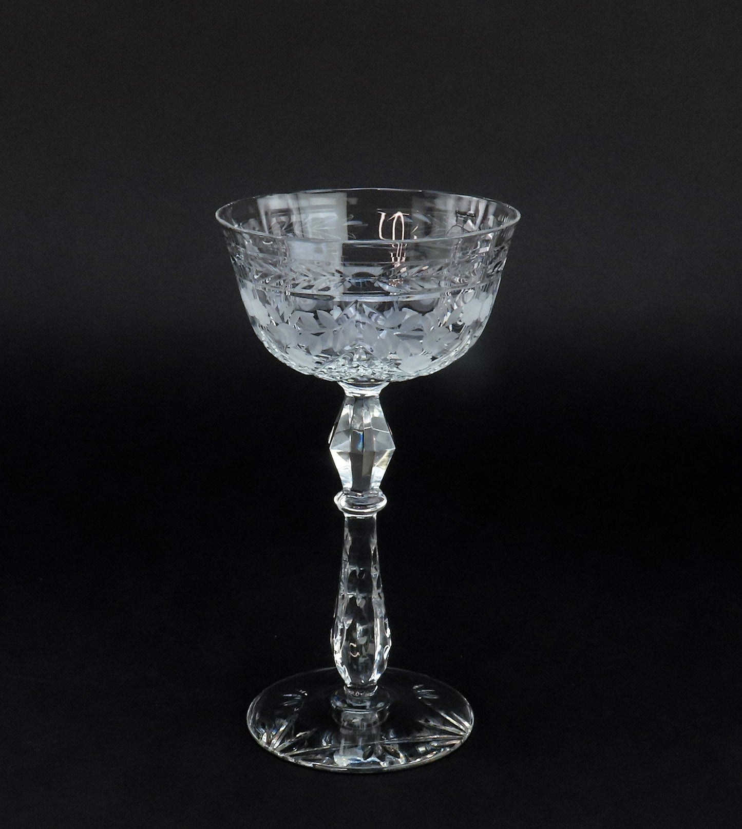 12 c1920s American Cut Frosted Glass 5oz Wine Glasses Stemware 6 1/2"