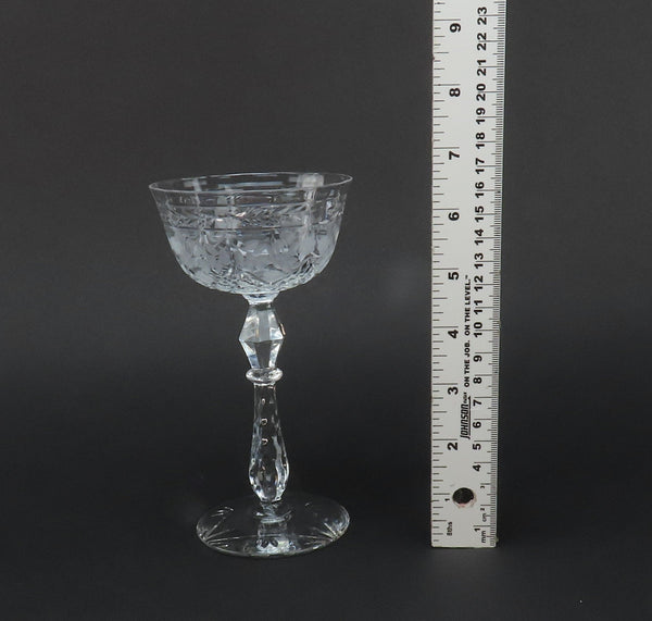 12 c1920s American Cut Frosted Glass 5oz Wine Glasses Stemware 6 1/2"