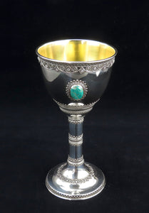 Large Modern Zadok Israeli Sterling Silver Kiddush Cup Eilat Stones 71/8" Tall