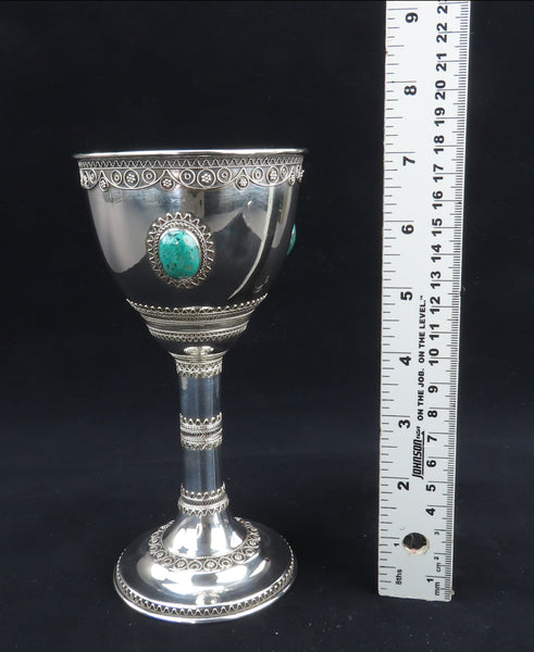 Large Modern Zadok Israeli Sterling Silver Kiddush Cup Eilat Stones 71/8" Tall