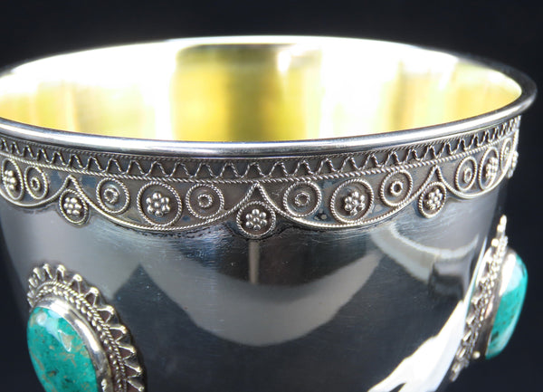 Large Modern Zadok Israeli Sterling Silver Kiddush Cup Eilat Stones 71/8" Tall