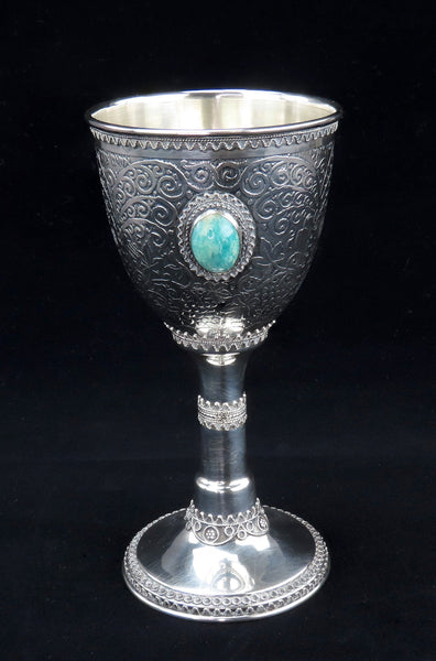 Fabulous Zadok Israeli Sterling Silver Kiddush Cup Wine Blessing w/ 3 Stones