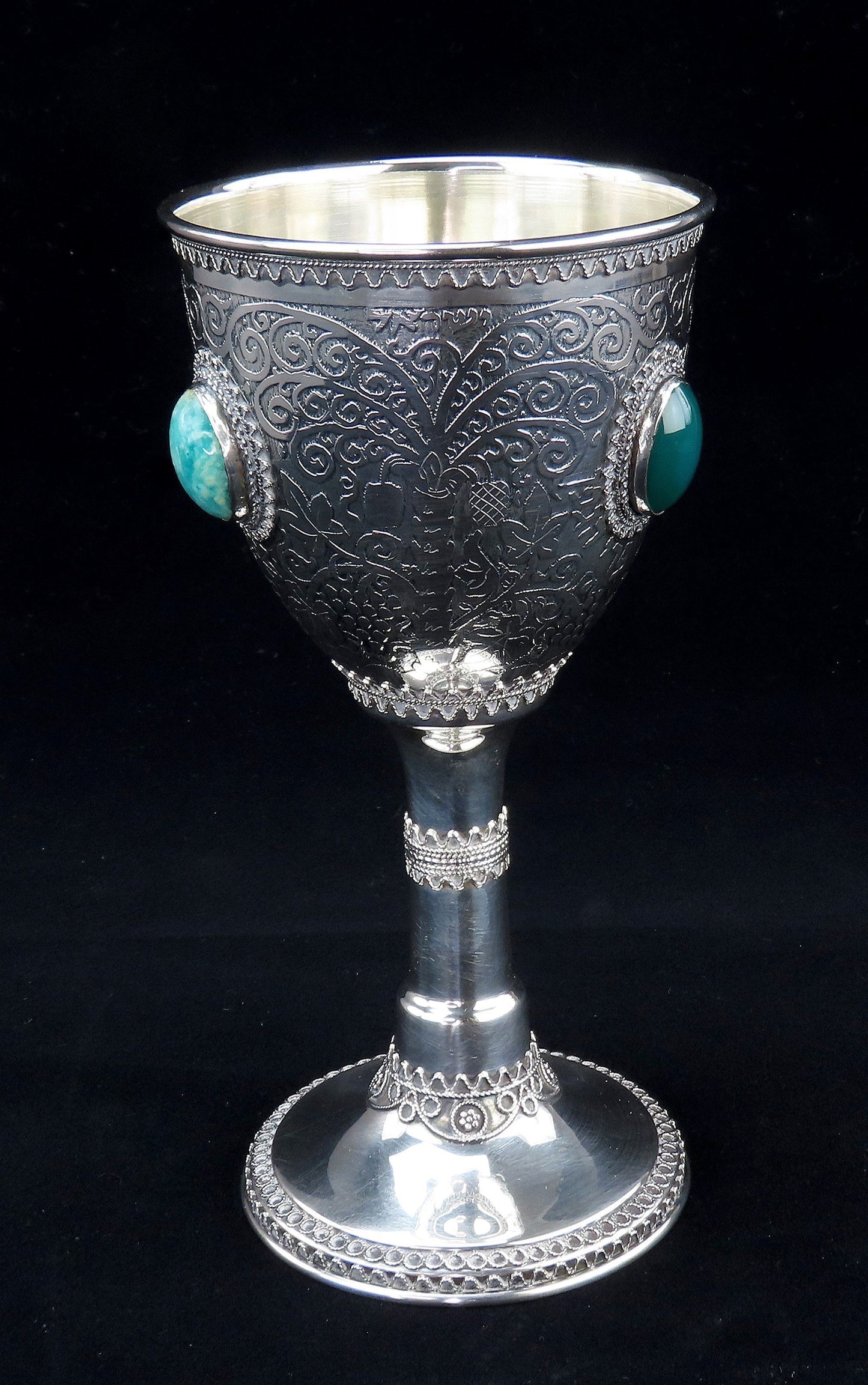 Fabulous Zadok Israeli Sterling Silver Kiddush Cup Wine Blessing w/ 3 Stones