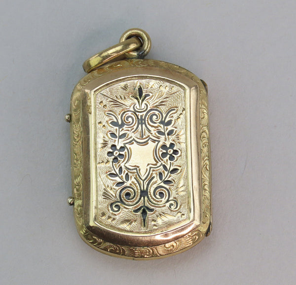 Gorgeous c1870s American Victorian 10k Gold Black Enamel Memorial Locket Pendant