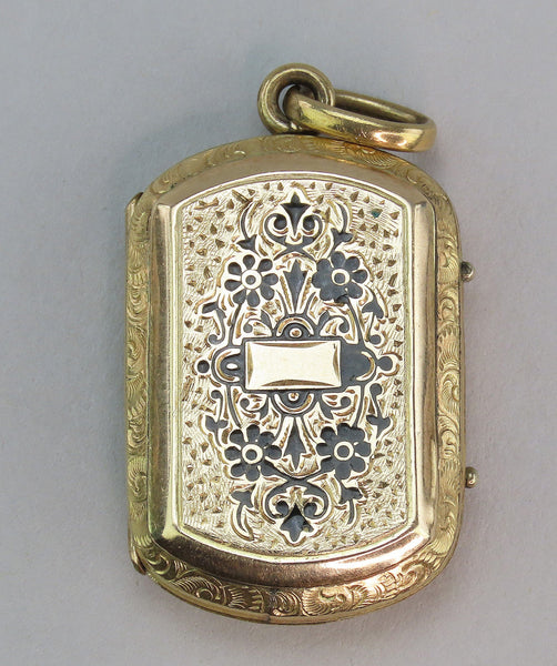 Gorgeous c1870s American Victorian 10k Gold Black Enamel Memorial Locket Pendant