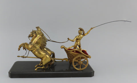 Exquisite Gilt Bronze Roman Charioteer Chariot Barbeitos Lisboa Portuguese