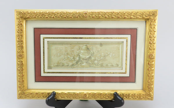 Lovely Pair 18th Century Gouache Painting Urn Beautifully Framed 12 1/2 x 8 1/4"