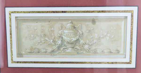 Lovely Pair 18th Century Gouache Painting Urn Beautifully Framed 12 1/2 x 8 1/4"