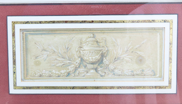 Lovely Pair 18th Century Gouache Painting Urn Beautifully Framed 12 1/2 x 8 1/4"