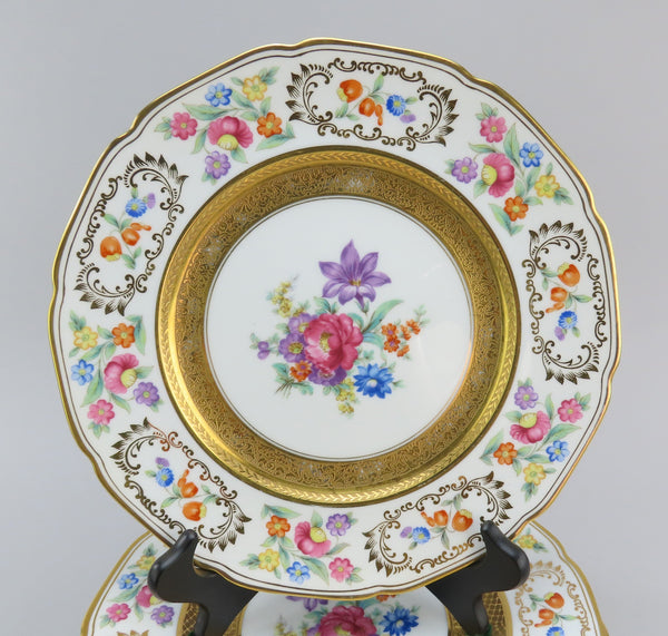 Superb Set 12 c1920s NSP Japan Floral Flowers Gold Gilt Dinner Plates 10 5/8”