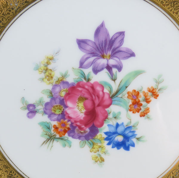 Superb Set 12 c1920s NSP Japan Floral Flowers Gold Gilt Dinner Plates 10 5/8”
