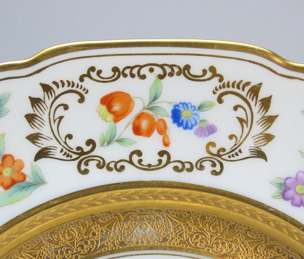 Superb Set 12 c1920s NSP Japan Floral Flowers Gold Gilt Dinner Plates 10 5/8”