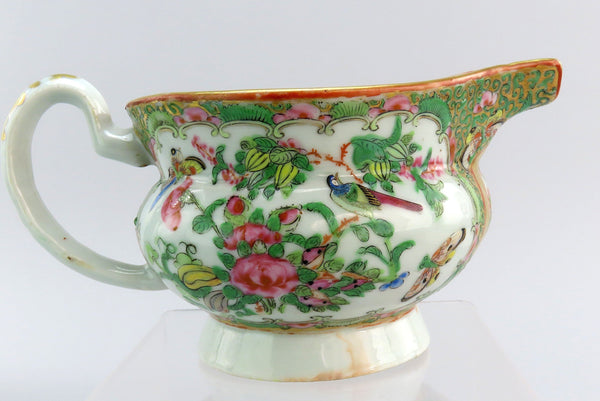 Fine Chinese Export Porcelain Rose Medallion Rose Famille Bird Butterfly Creamer