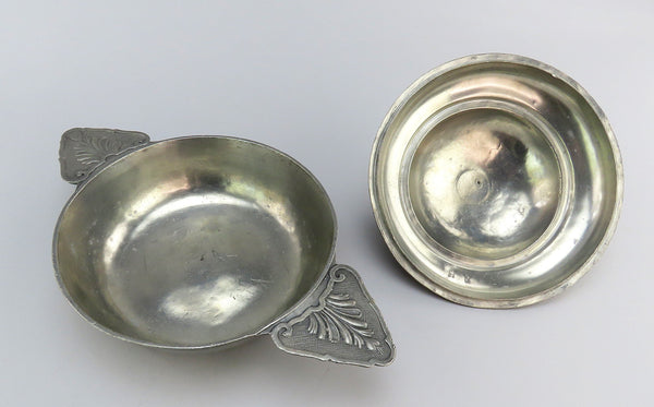 Great French Form Pewter Two Handle Ecuelle Bowl Fancy Decor 18th/19th Century